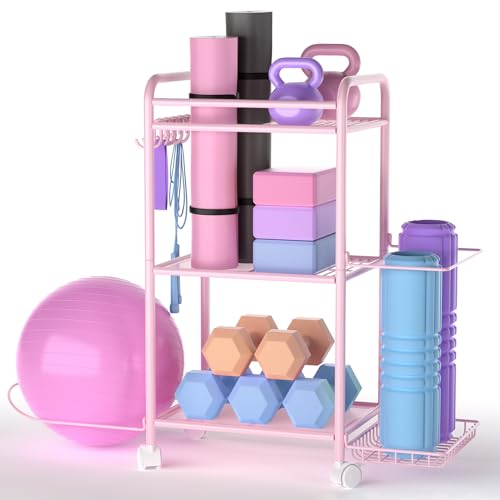 Home Gym storage Rack - Gym Equipment Storage Rack for Yoga Mat Yoga Ball Dumbbells Kettlebells Foam Roller Yoga Strap and Resistance Bands Workout Equipment Organizer
