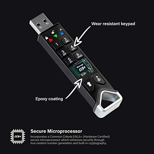 iStorage datAshur PRO2 256 GB Secure Flash Drive FIPS 140-2 Level 3 Certified Password Protected Dust Water-Resistant IS-FL-DP2-256-256, Black