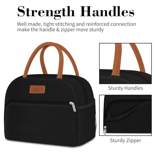 Lunch Bag Women, Lunch Box Lunch Bag for Women Adult Men, Small Leakproof Cute Lunch Tote Large Capacity Reusable Insulated Cooler Lunch Container for Work/Office/Picnic/Travel-Black