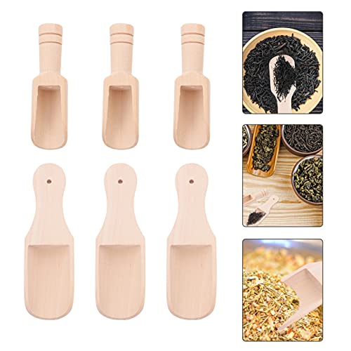 Veemoon 6pcs wooden flour scoop bath salt scoop sugar large wooden scoop washing small soup coffee condiments honey kitchen tool tea furniture