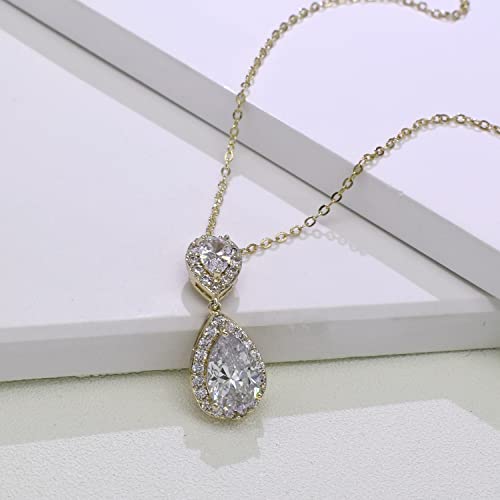 UDYLGOON Cubic Zirconia Crystal Bridal Jewelry Set for Bride Bridesmaid Wedding Prom Teardrop Necklace Earrings Bracelet Jewellery Set