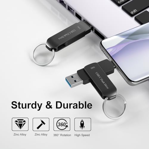 USB Flash Drive 256GB USB C Thumb Drive Android Phone Photo Stick High Speed Data Storage Memory Stick BEIMI for Android USB C Phone Devices Pad Air MacBook Pro and Computers Black 256G