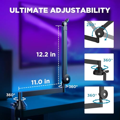 InnoGear Low Profile Mic Arm, Microphone Boom Arm Desk Mount for Fifine AM8 K669B Elgato Blue Yeti HyperX QuadCast AT2020 Shure SM58 SM7B, Mic Stand with Mic Clip 3/8" to 5/8" Adapter