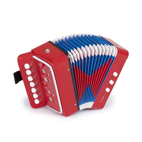 Kids Toy Accordion with 7 Vocal Keys. Portable Mini Musical Instrument with Easy to Carry Back Strap included. Ideal for Kids 3+ Red