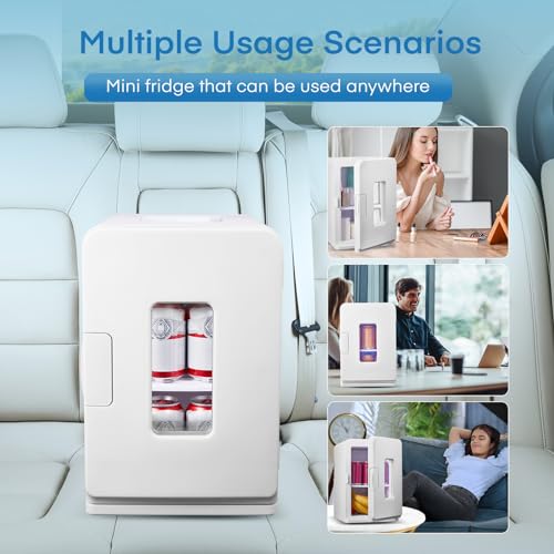 NORTHCLAN Mini Fridge, 15 L/21 Can Personal Refrigerator, Portable Cooler &Warmer, Beverage & Skincare, 110V/12V, Black, Width 11.8", White