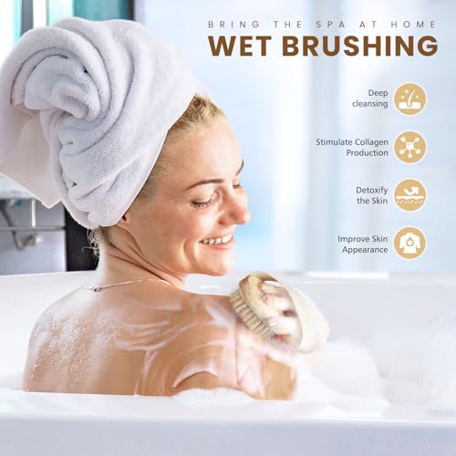 POPCHOSE Dry Brushing Body Brush, Natural Bristle Dry Skin Exfoliating Brush Body Scrub for Flawless Skin, Cellulite Treatment, Lymphatic Drainage and Blood Circulation Improvement
