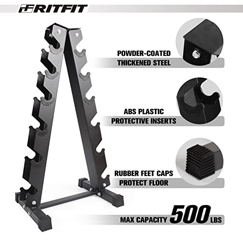 RITFIT 300/350/450/200/210 LB Rubber Hex Dumbbells Set with Optional Dumbbell Rack, Multi Weight Set to Choose, Ideal for Home Gym and Fitness