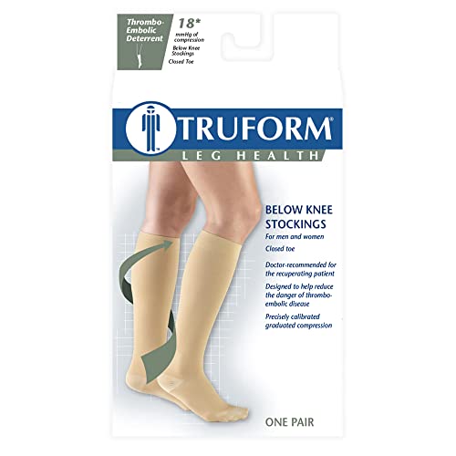 Truform Surgical Stockings, 18 mmHg Compression for Men and Women, Knee High Length, Closed Toe, Beige, X-Large