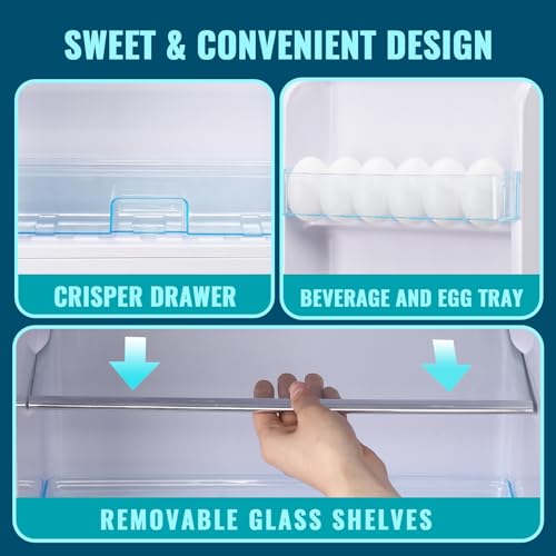WANAI Small Refrigerator with Freezer 3.5 Cu.Ft Mini Fridge for Bedroom Dual Door Adjustable Shelves Dorm Refrigerator Suitable for Home Garage Office College Cream White