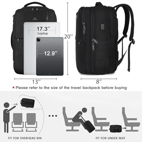 MATEIN Carry on Backpack, 40L Flight Approved Large Travel Laptop Backpack with USB Charge Port, 17 Inch Water Resistant Luggage Computer Daypack College Overnight Weekender Bag for Men & Women, Black