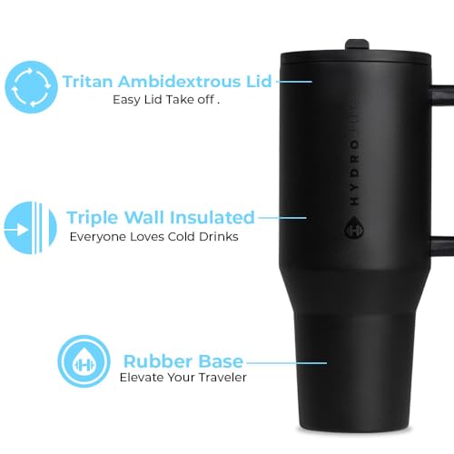 HydroJug Traveler - Modern 40 oz Tumbler with Handle & Simple Flip Straw - Car Cup Holder Friendly, Leak Resistant Water Bottle - Reusable Insulated Stainless Steel & Rubber Base