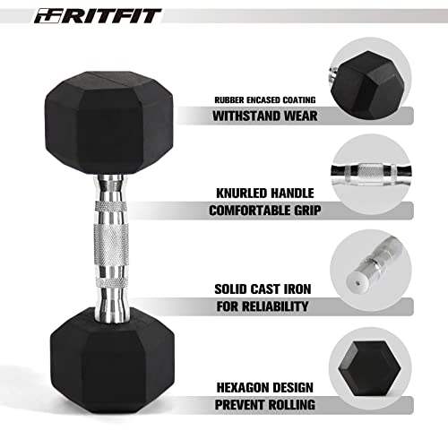 RITFIT 300/350/450/200/210 LB Rubber Hex Dumbbells Set with Optional Dumbbell Rack, Multi Weight Set to Choose, Ideal for Home Gym and Fitness