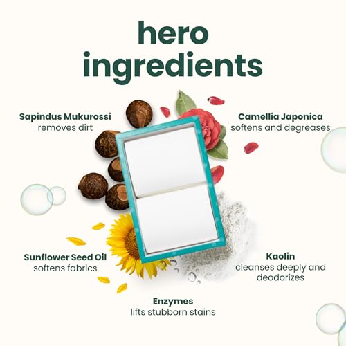 Kind Laundry Detergent Sheets with Powerful Stain-Fighting Enzymes - Biodegradable Plant Powered Eco-Friendly Laundry Soap Sheets - Home or Travel Laundry Detergent (Fragrance Free, 60 Loads)