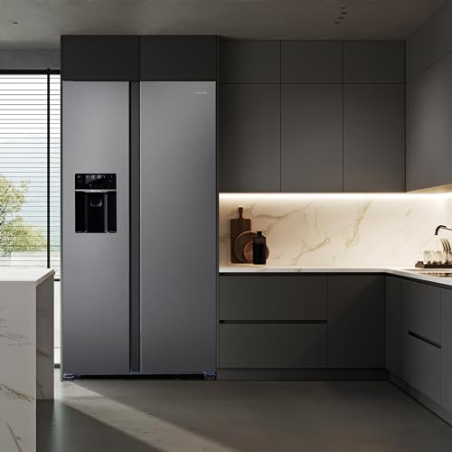Freestanding Side-by-Side Refrigerator with 18.1 Cu. Ft Capacity, Built-In Ice Maker & Water Dispensers, 2 Door Auto Defrost Fridge for Kitchen/Office/Commercial, Gray Stainless Steel
