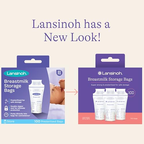 Lansinoh Breastmilk Storage Bags, 100 Count, Easy to Use Breast Milk Storage Bags for Feeding, Baby Essentials, Presterilized, Hygienically Doubled-Sealed for Freezing & Refrigeration, 6 Ounce