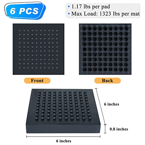 BXI Exercise Equipment Mat - 6 x 6 x 0.8 Inches 6 Pcs Non Slip Noise Reduction Anti Vibration Treadmill Stationary Bike Mats, Heavy Duty Thick Steel Embedded Rubber Pad for Hardwood Floors & Carpet