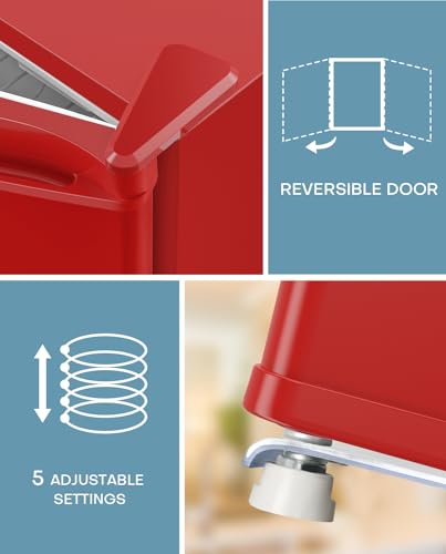 Upstreman 1.7 Cu.ft Mini Fridge with Freezer, Adjustable Thermostat, Energy Saving, Low Noise, Single Door Compact Refrigerator for Dorm, Office, Bedroom, Red-FR17