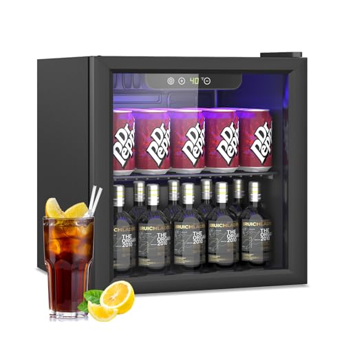 1.3 Cu.ft Beverage Refrigerator Cooler, 60 Can Mini Fridge with Glass Door, Digital Temperature Display for Soda, Beer or Wine For Office or Bar with Adjustable Removable Shelves