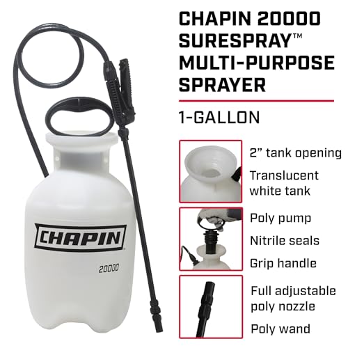 Chapin 20000 Made in USA 1 -Gallon Lawn and Garden Pump Pressured Sprayer, for Spraying Plants, Garden Watering, Weeds and Pests, Polypropylene, Translucent White