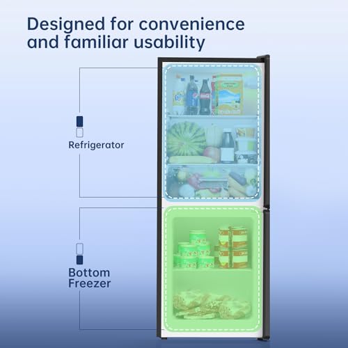 BANGSON Small Refrigerator with Freezer, 4.0 Cu.Ft, Small Fridge with Freezer, 2 Door, with Bottom Freezer, Compact Refrigerator for Apartment Bedroom Dorm and Office, Silver