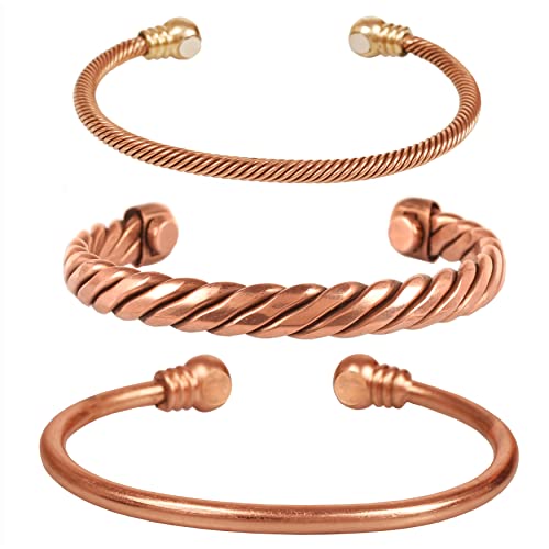 Touchstone Copper Healing Bracelet Tibetan Style. Hand Forged with Solid and High Gauge Copper Jewelry Cuff for Women Men. Combo of Different Designs