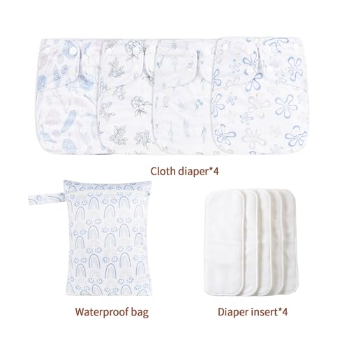 9 Sets Newborn Baby Cloth Pocket Diapers Adjustable Reusable for Baby Boys and Girls(6-33 pounds,0-3 Years),One Wet Bag+4Diapers and 4Inserts (AD07)