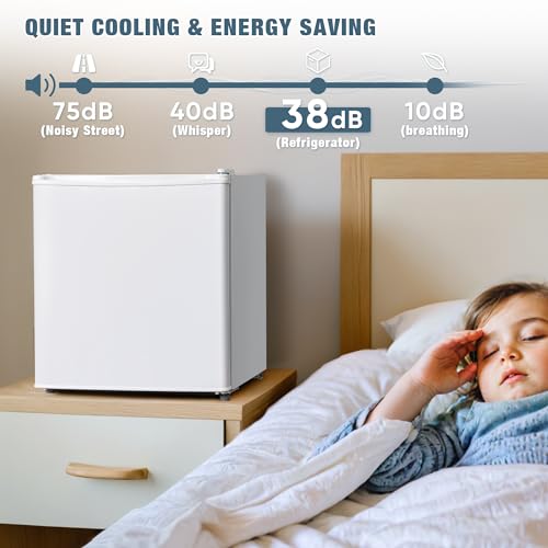 1.7 Cu.Ft Mini Fridge with Freezer, Low Noise Compact Refrigerator, Adjustable Thermostat, Energy Saving, Stylish Small Fridge for Bedroom, Office, Dorm, Hotel. (Stylish White)