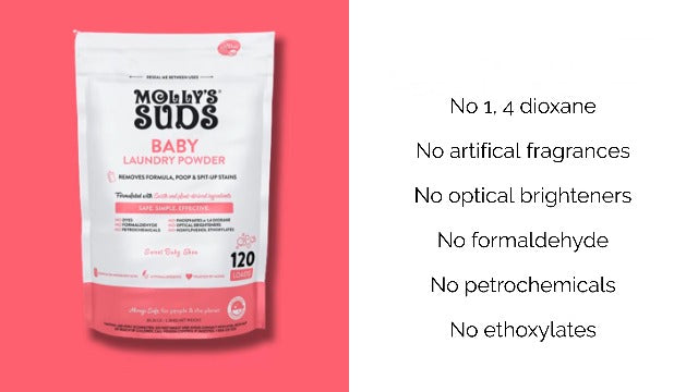 Molly's Suds Baby Laundry Detergent Powder | Removes Formula, Poop & Spit-Up Stains | Extra Gentle for Newborns (Fragrance Free)