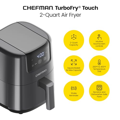 CHEFMAN 2 Qt Mini Air Fryer – Digital Space-Saving Compact Air Fryer with Nonstick and Dishwasher Safe Basket, Quick & Easy Meals in Minutes, Features Digital Timer and Shake Reminder – Grey
