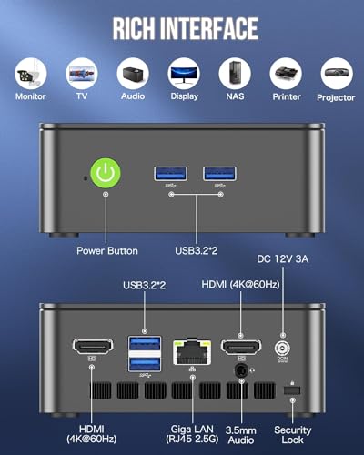 GMKtec Mini PC, Intel N100 Windows 11 Pro (3.4GHz), 16GB DDR4 1TB PCIe M.2 NVMe SSD, Desktop Computer 4K Dual HDMI Display/4x USB3.2/WiFi 6/BT5.2/RJ45 Ethernet Nucbox G3