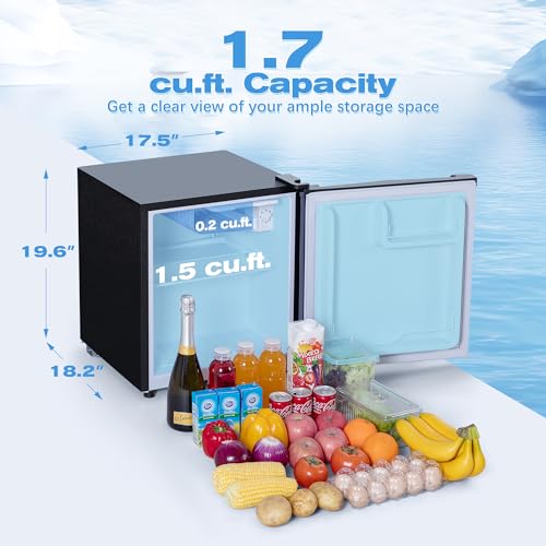 1.7 Cu.Ft Small Fridge for Bedroom Office, Small Refrigerator with Freezer, Auto Defrost, Low Noise, Energy Saving, Compact Refrigerator for Bedroom, Office, Dorm, Black