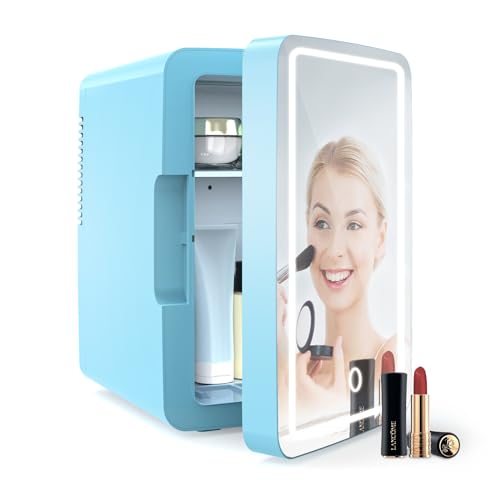 PERSONAL CHILLER 6.2L Skincare Fridge with LED Makeup Mirror, Mini Fridge Cooler and Warmer, Portable Fridge for Makeup, Skincare, Snacks, Bedroom Vanity (Blue)