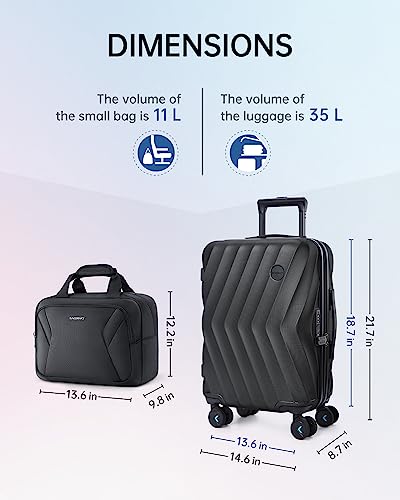 BAGSMART 2 Piece Luggage Set, 20 Inch Carry On Suitcase with Spinner Wheels, Duffel Bag for Men Women, Black, Polycarbonate