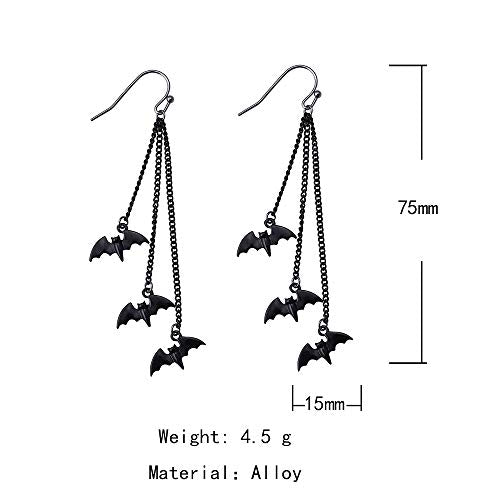 Halloween Black Bat Vampire Dangle Earrings Necklace Set Long Dangle Hook Earrings Halloween Costumes Scary Decorations Party Jewellery Gift for Women Girls