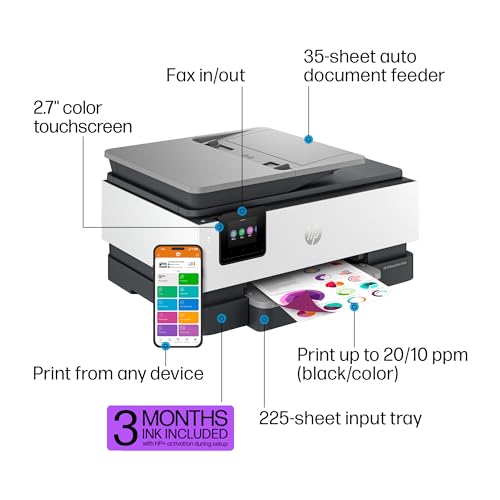 HP OfficeJet Pro 8135e All-in-One Printer, Color, Printer for Home, Print, Copy, scan, fax, Instant Ink Eligible; Automatic Document Feeder; Touchscreen; Quiet Mode; Print Over VPN