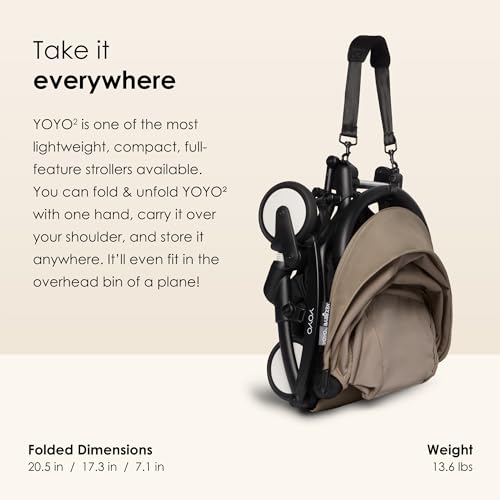 BABYZEN YOYO2 Stroller - Lightweight & Compact - Includes Black Frame, Taupe Seat Cushion + Matching Canopy - Suitable for Children Up to 48.5 Lbs