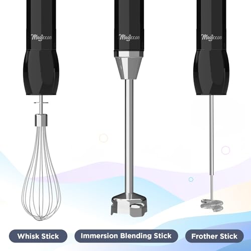 Magiccos Immersion Stick Hand Blender - 9 Speeds Contorl, Slim Stick Blender Wand, 350W DC Motor, For Shakes and Smoothies, Puree Baby Food & Soup, Whisk & Milk Frother Attachments(Black)