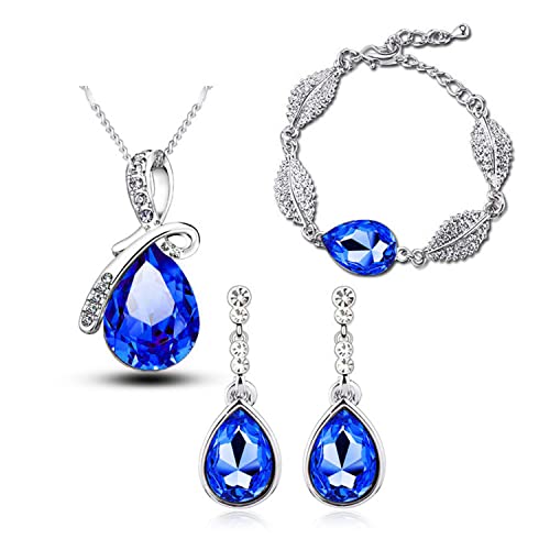 4 Pieces Fashion Teardrop Crystal Rhinstone Pendant Necklace Earring Bracelet Jewelry Set for Women Lady Wedding Birthday Party Prom Gifts