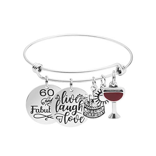 Memgift Birthday Gifts for Women 13th 16th 18th 21st 30 40 50 60 65 70 80 90 Fabulous Live Laugh Love Cake Charms Expandable Bracelet Gift Jewelry for Her