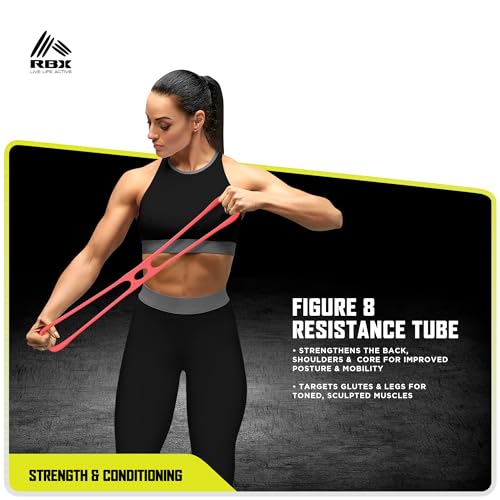 RBX 5 Piece Home Gym Workout Kit - Light, Medium, Heavy Resistance Bands, Figure 8 Resistance Tube, Pilates Core Sliders & Carry Bag