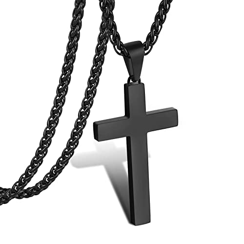 P. BLAKE Stainless Steel Cross Pendant Necklace for Men Boys, Christian Cross Pendant with 16-24 Inches Chain Cross Necklace Jewelry Gifts