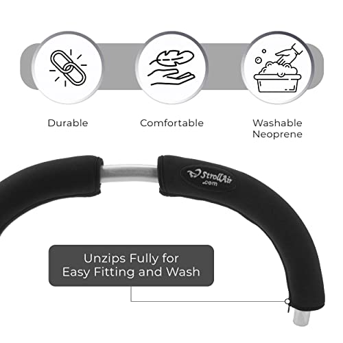 StrollAir Universal Handle Sleeve Cover, Grip Bar, Replacement, BOB, Bugaboo, Baby Jogger, Uppa Baby, Bumbleride, Black, 12"