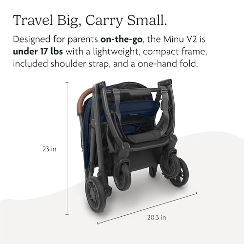 UPPAbaby Minu V2 Travel Stroller Lightweight, Portable Design One-Hand Fold Shoulder Strap and Leather Bumper Bar Included Greyson (Charcoal Mélange/Carbon Frame/Saddle Leather)
