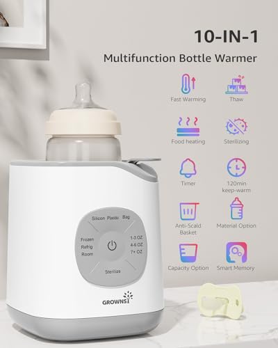 Bottle Warmer, GROWNSY Baby Bottle Warmer Fast for Breastmilk & Formula, Accurate Temperature Control, Milk Warmer for All Bottles with Thaw, Sterilizing, Keep Warm, Heat Food