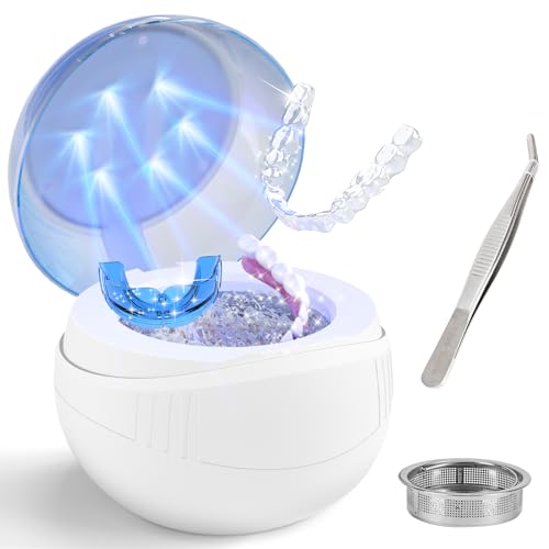 Ultrasonic Retainer Cleaner,45000Hz Professional Ultrasonic Cleaner Machine with U-V Lights,Ultrasonic Jewelry Cleaner with Touch Control & 4 Cleaning Modes for Jewelry and All Dental Appliances
