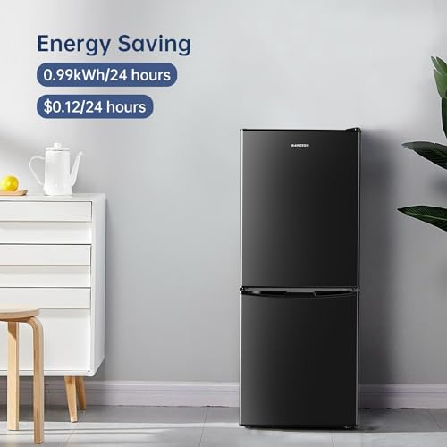 BANGSON Small Refrigerator with Freezer, 4.0 Cu.Ft, Small Fridge with Freezer, 2 Door, with Bottom Freezer, Compact Refrigerator for Apartment Bedroom Dorm and Office, Black