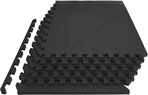 Rubber Tiles Workout Flooring Puzzle Exercise Mat with 6 Squares Interlocking Foam Gym Mats 24'' x 24'' EVA Protective Mats for Heavy Equipment