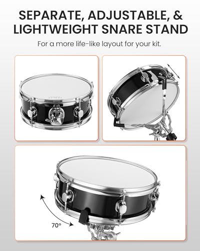Fesley Electric Drum Set with Independent Kick Snare Drum HiHat Cymbal: Real Sample Sound Source, Bluetooth Electronic Drum Set with Dual Zone Mesh Drum Pad, Three Zone Cymbal Full Size Adult Drum Set