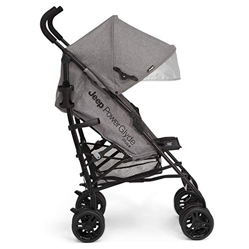 Jeep PowerGlyde Plus Stroller by Delta Children Lightweight Travel Stroller with Smoothest Ride, Aluminum Frame, 4-Position Recline, Extra Large Storage Basket, Grey