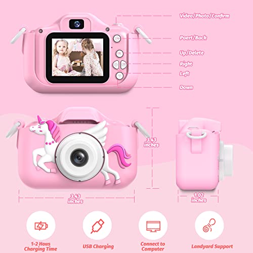 Kids Camera for Girls, Kids Selfie Camera 3-12 Years Old Girls Christmas Birthday Gift for Girls, Little Girls Toys for 3 4 5 6 7 8 9 Years Old. (Pink)
